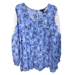 Lane Bryant Size 26 28 Floral Leaf Rayon Blouse Lace Shoulders Prairie Cottage‎